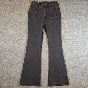 GAP Women Size 4R/27 Black Wash Denim Jeans '70s Flare High Rise Pants